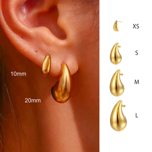 10-31mm Stainless Steel Vintage Chunky Water Drop Earrings For Women Gold Plated Thick Earring Statement Wedding Jewelry Gifts