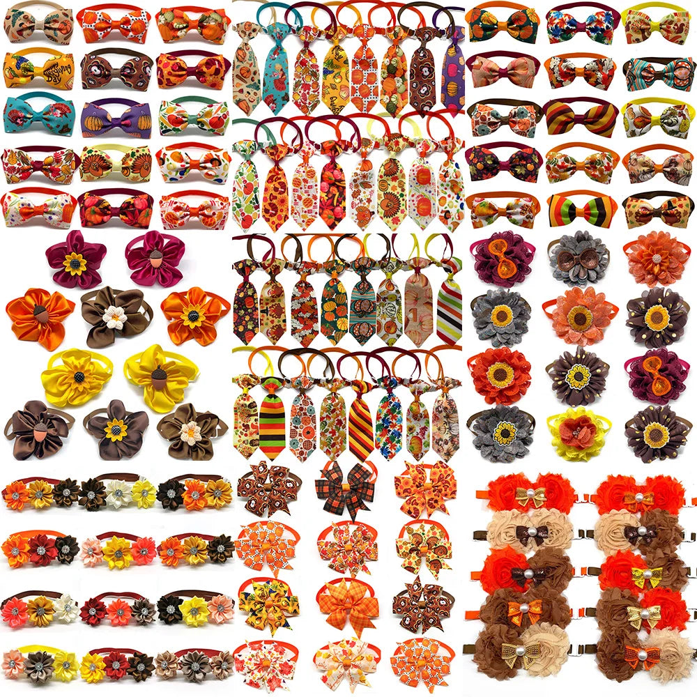 30/50pcs Thanksgiving Fall Style Dog Bowtie Collars Autumn Pet Dog Ties Cat Bowtie Dog Grooming Accessories for Small Medium Dog