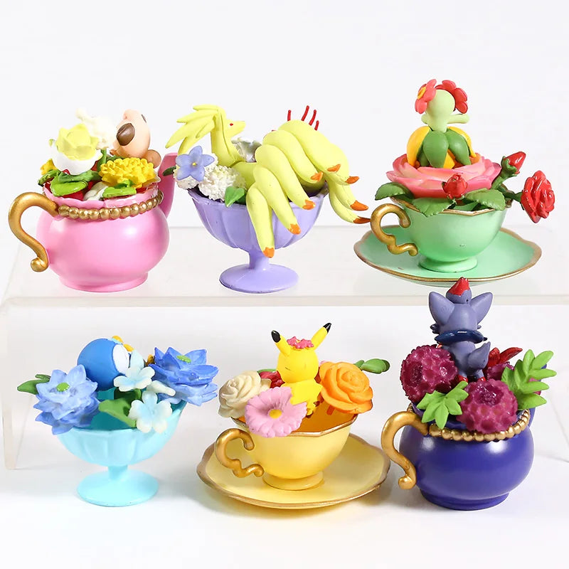 Pokemon Floral Cup Collection Figures Vol.2 Togepi Clefairy Ninetales Bellossom Piplup Zorua Pikachu 6pcs/set