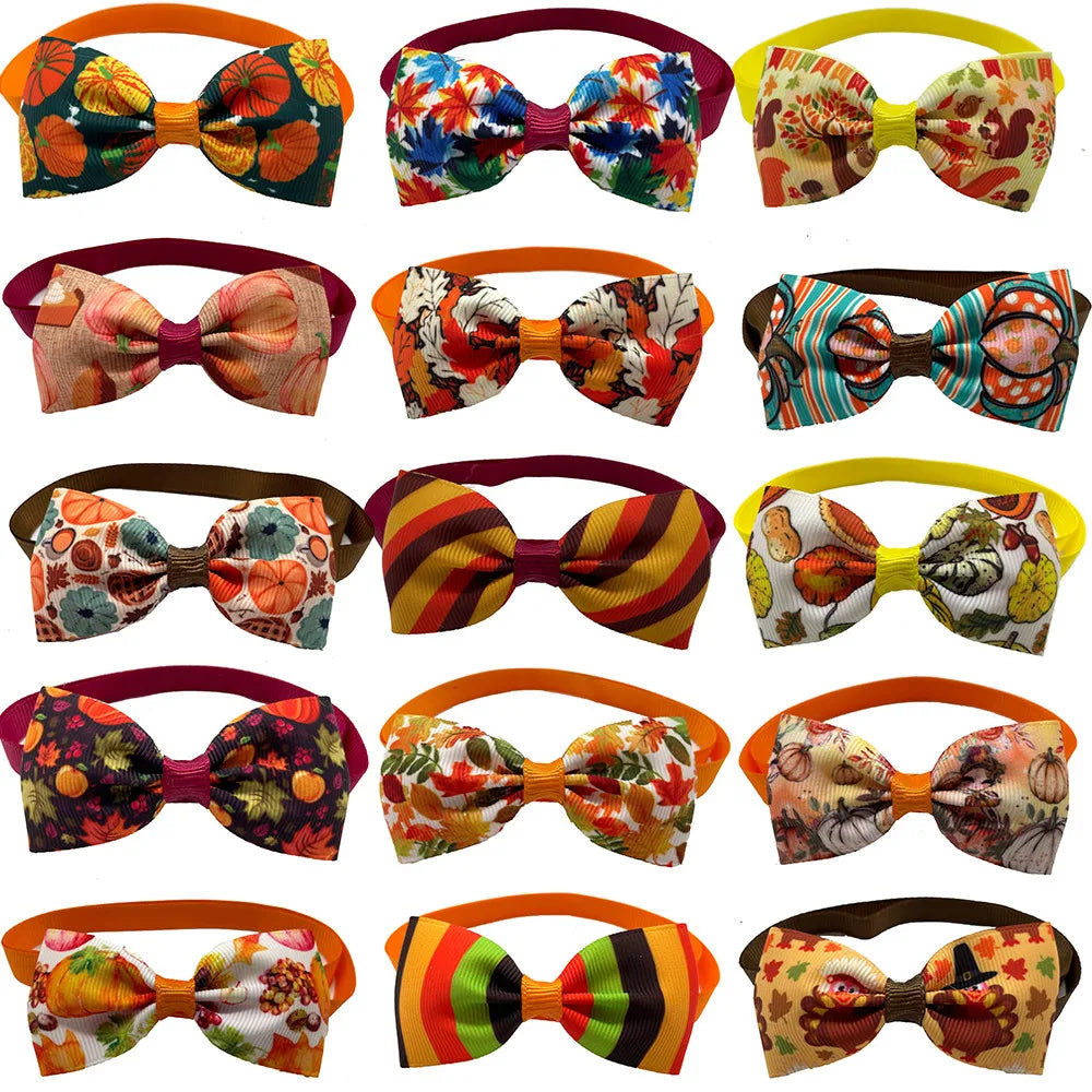 30/50pcs Thanksgiving Fall Style Dog Bowtie Collars Autumn Pet Dog Ties Cat Bowtie Dog Grooming Accessories for Small Medium Dog