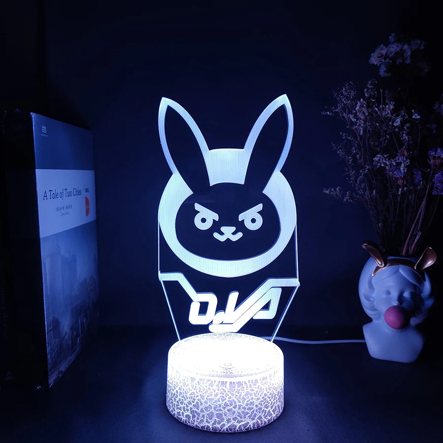 Game Overwatch Figurine DVA Rabbit Bunny Night Lamp Holiday Atmosphere Lighting Decoration Cool Friend Gift Gaming Room Setup