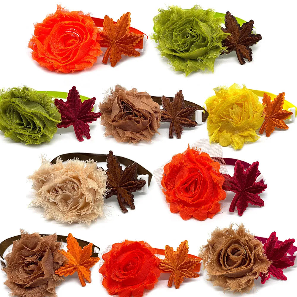 30/50pcs Thanksgiving Fall Style Dog Bowtie Collars Autumn Pet Dog Ties Cat Bowtie Dog Grooming Accessories for Small Medium Dog