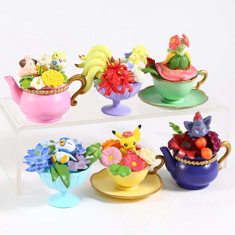 Pokemon Floral Cup Collection Figures Vol.2 Togepi Clefairy Ninetales Bellossom Piplup Zorua Pikachu 6pcs/set