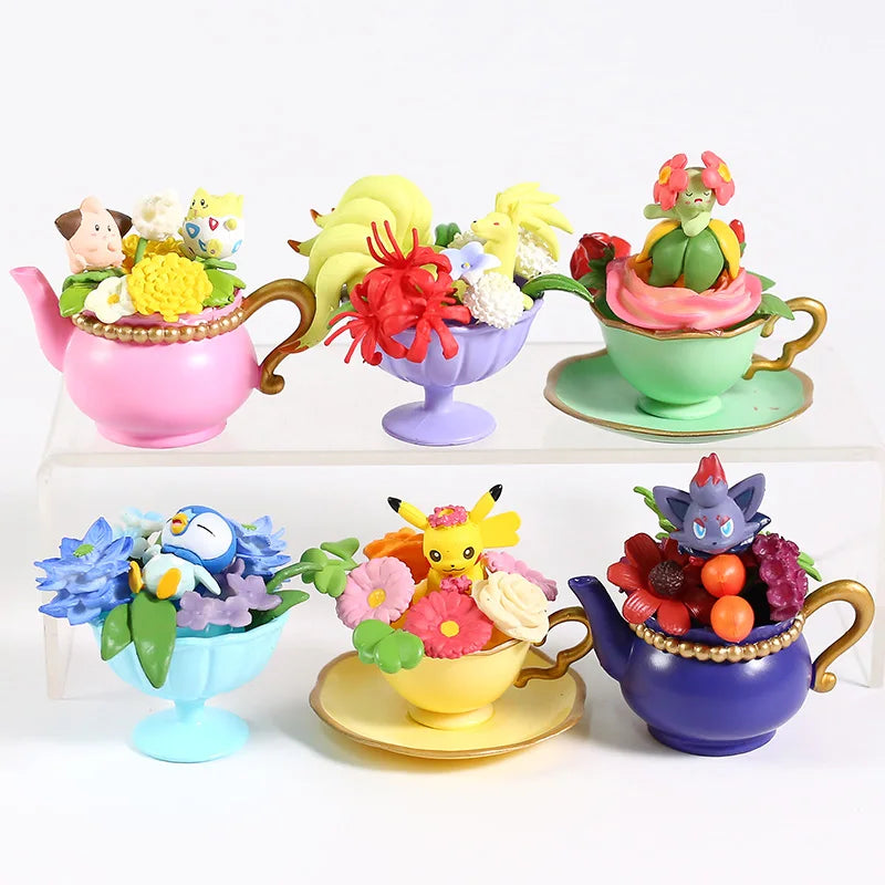 Pokemon Floral Cup Collection Figures Vol.2 Togepi Clefairy Ninetales Bellossom Piplup Zorua Pikachu 6pcs/set