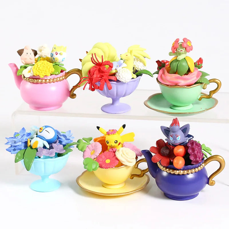 Pokemon Floral Cup Collection Figures Vol.2 Togepi Clefairy Ninetales Bellossom Piplup Zorua Pikachu 6pcs/set