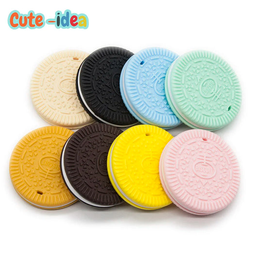 Cute-idea 1Pc Biscuits Baby Silicone Teether Food Grade OREO Cookie Teether DIY Baby Chew Necklace Teething Toys Baby goods