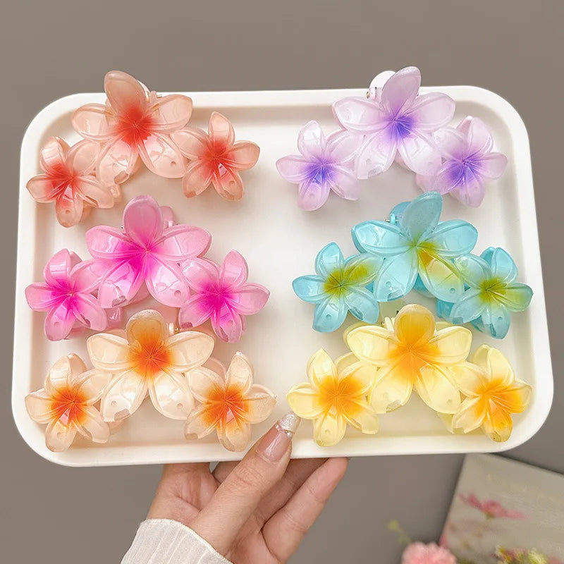 Fashion Gradient Egg Flower Hair Claws Clip Women Girls Sweet Acrylic Hairpins Summer Beach Hawaiian Headwear Hair Accessories