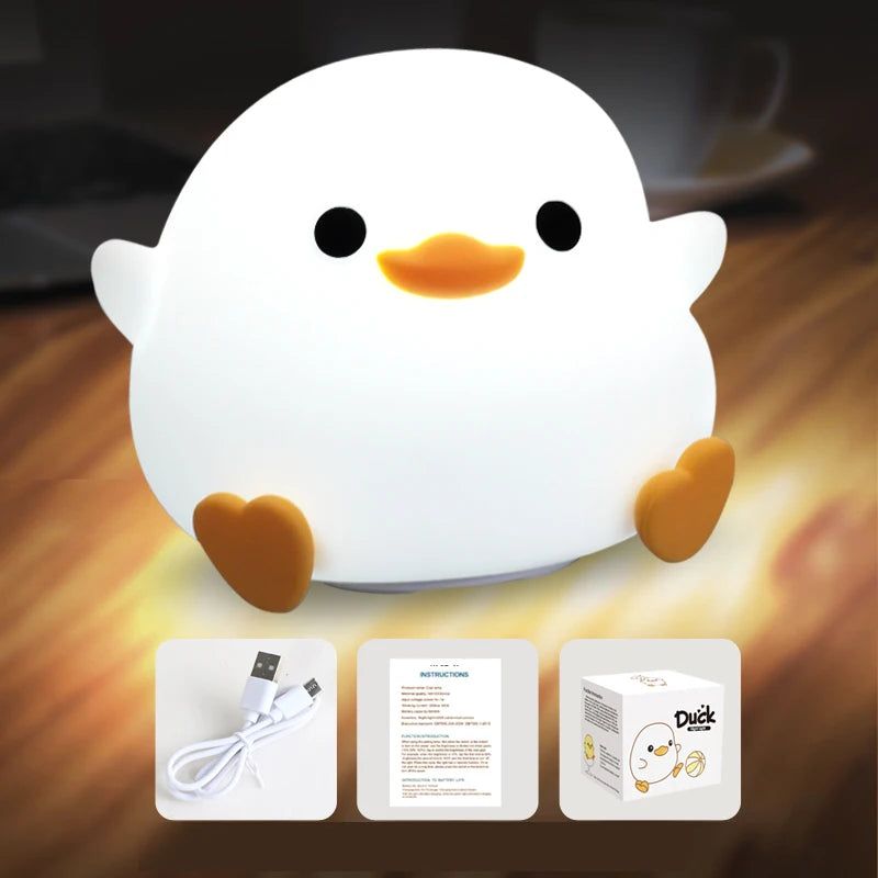 LED Night Light Cute Duck Cartoon Animals Silicone Lamp for Children Kid Touch Sensor Timing USB Rechargeable for Birthday Gifts