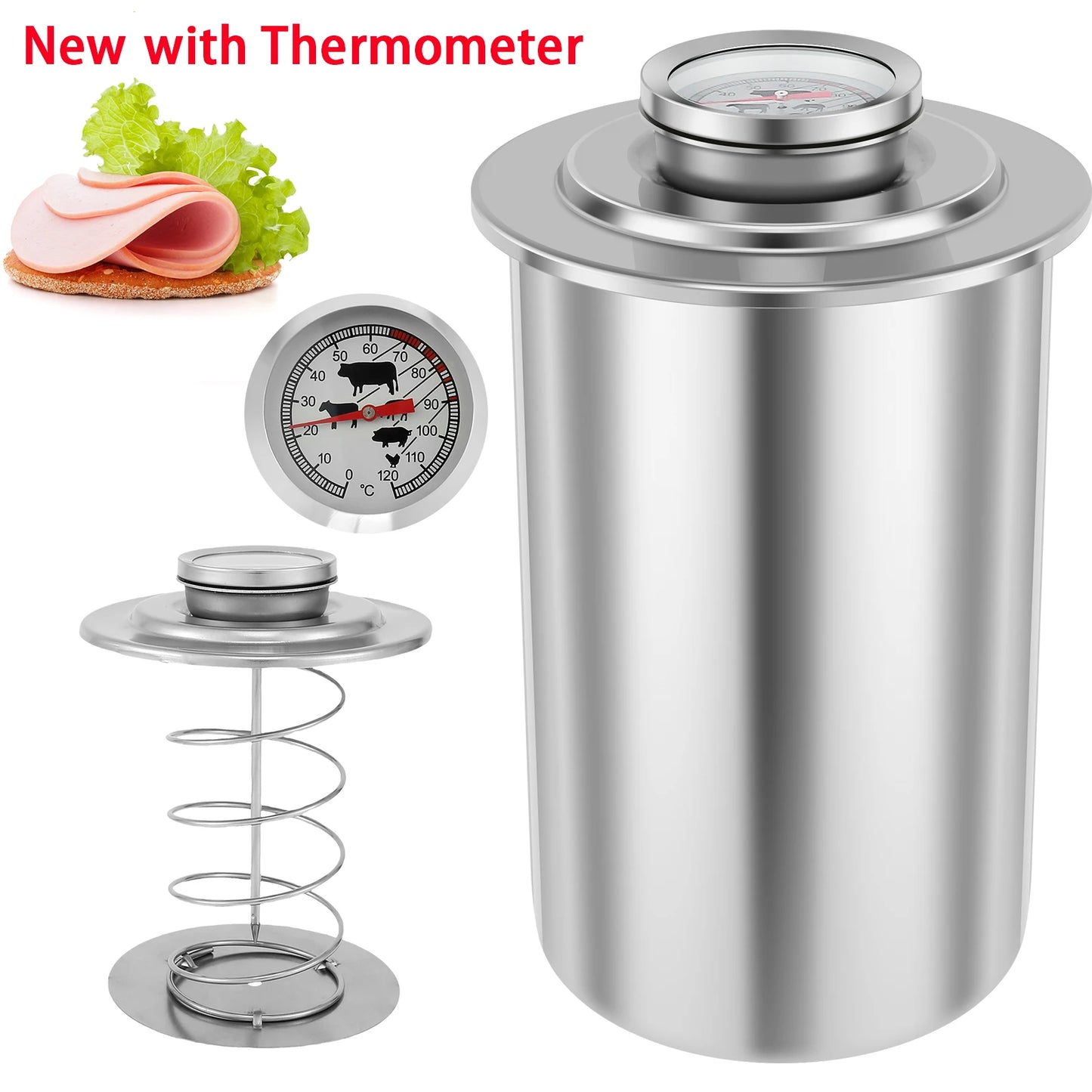 Ham Maker Stainless Steel Meat Press Cooker Deli Meat Press Mold with Thermometer for Pork Poultry Cooking Kitchen Accessories