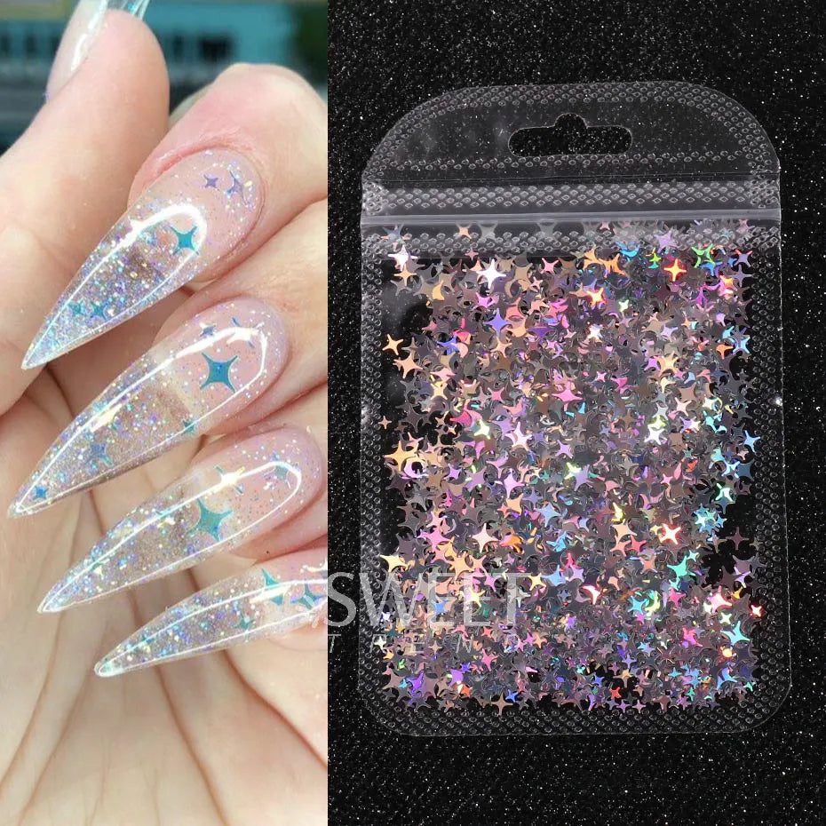 Sparkly Laser Star Nails Glitter Sequins Holographic Silver Bright Slices Spangles DIY Charm Flakes Decor Accessories Paillettes