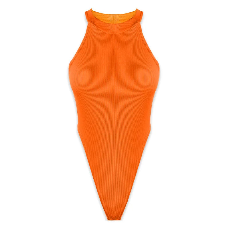 Women Summer Texture Backless Sexy Elastic Sporting Stylish Rib-knit Sleeveless Tank Bodysuits Yoga Halter Short Sports Bodysuit