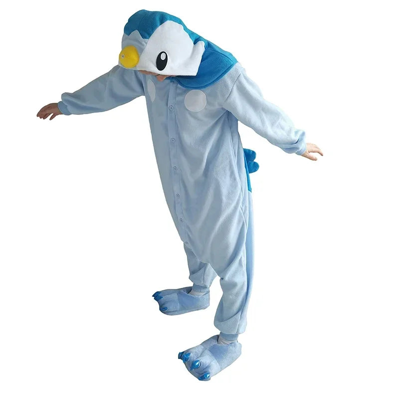 TAKARA TOMY Pokemon Piplup Kigurumi Onesies Pajamas Cosplay Costume Halloween Women Christmas Fleece Anime Penguin Sleepwear