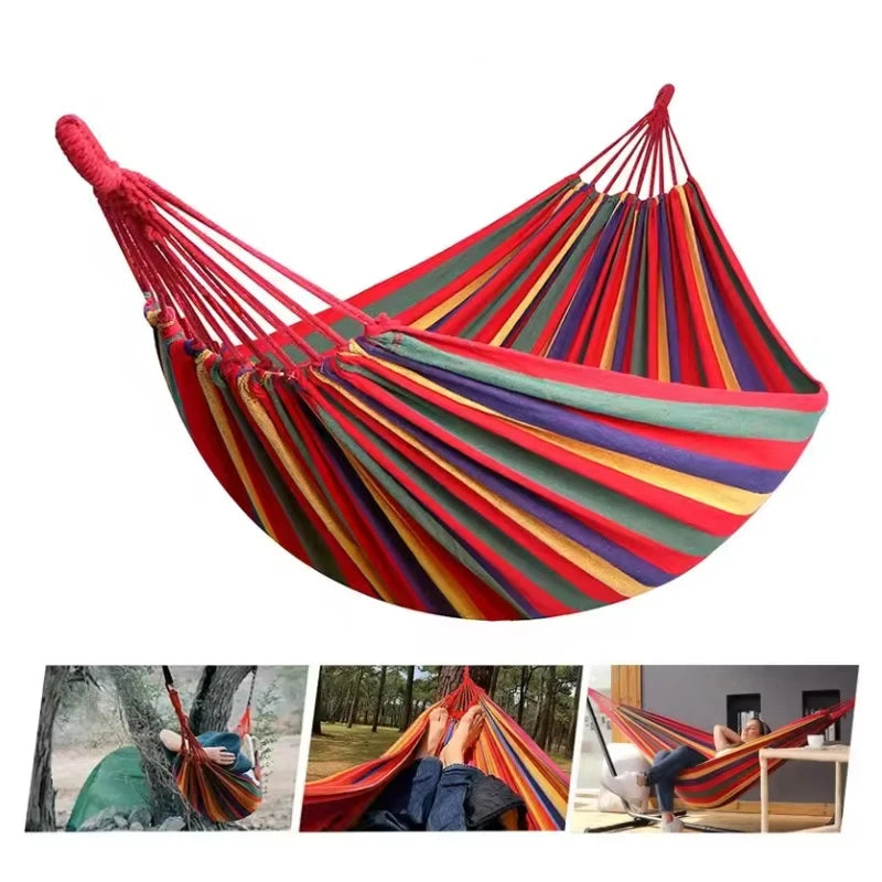 Outdoor Canvas Hammock Thickened Hammock Camping Swing Hammocks with Tree Ropes Anti Rollover Striped Hanging Chair Hammocks