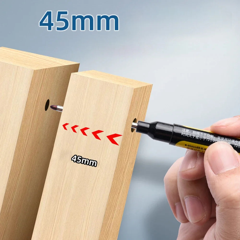 1-12Pcs Multi-Purpose 45mm Deep Drill Hole Long Nib Waterproof Marker Pens for Bathroom Woodworking Long Head Carpenter Pen