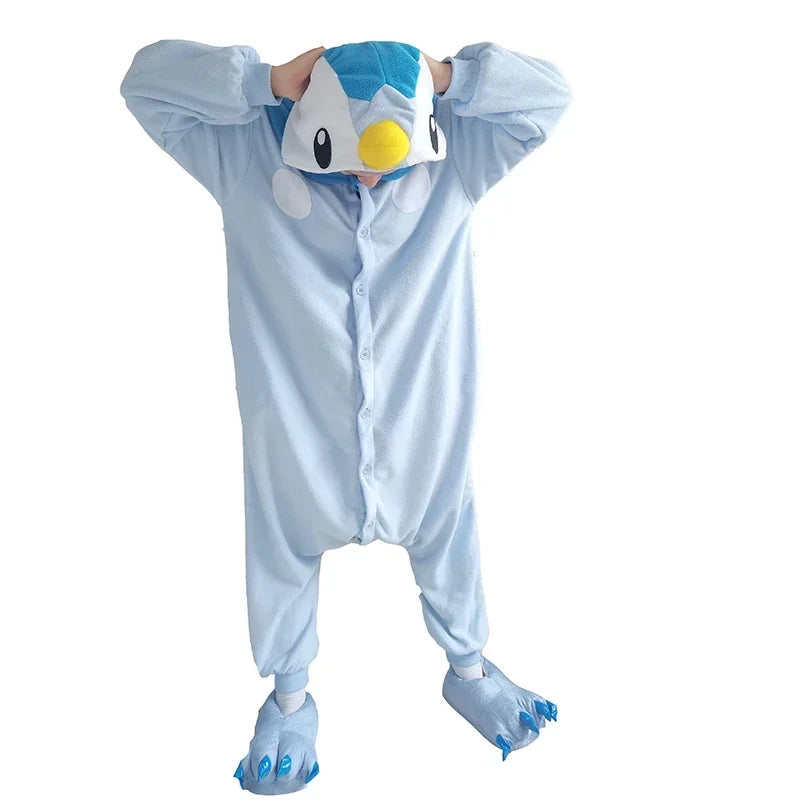 TAKARA TOMY Pokemon Piplup Kigurumi Onesies Pajamas Cosplay Costume Halloween Women Christmas Fleece Anime Penguin Sleepwear