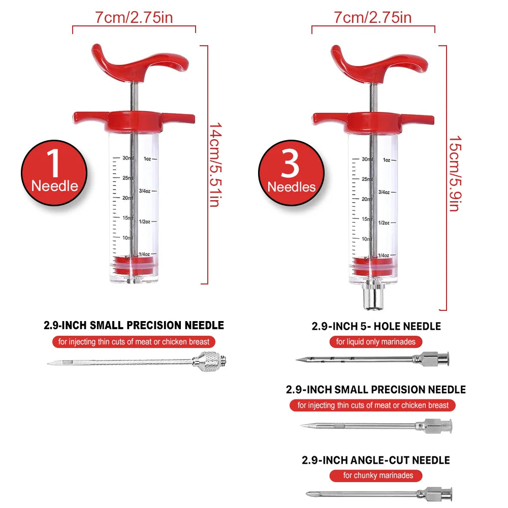 Turkey Injector Syringe - 3 Marinade Injector Needles, 1oz Meat Injector Syringe with Cleaning Brush, Easy to Use & Clean