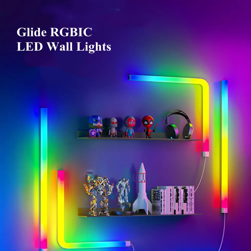 Smart Wifi APP Control Glide RGBIC LED Wall Lights Work with Alexa & Google Assistant for Gaming TV Bedroom Decor Strip Lights