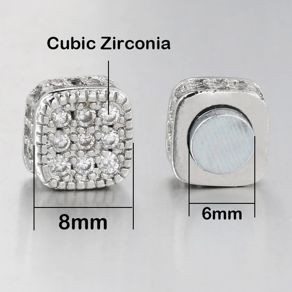 Fake Piercing Strong Magnetic Ear Clip For Men Iced Out Zircon Hip Hop Punk Silver Color Magnet Earrings Women Gifts OHE127-5