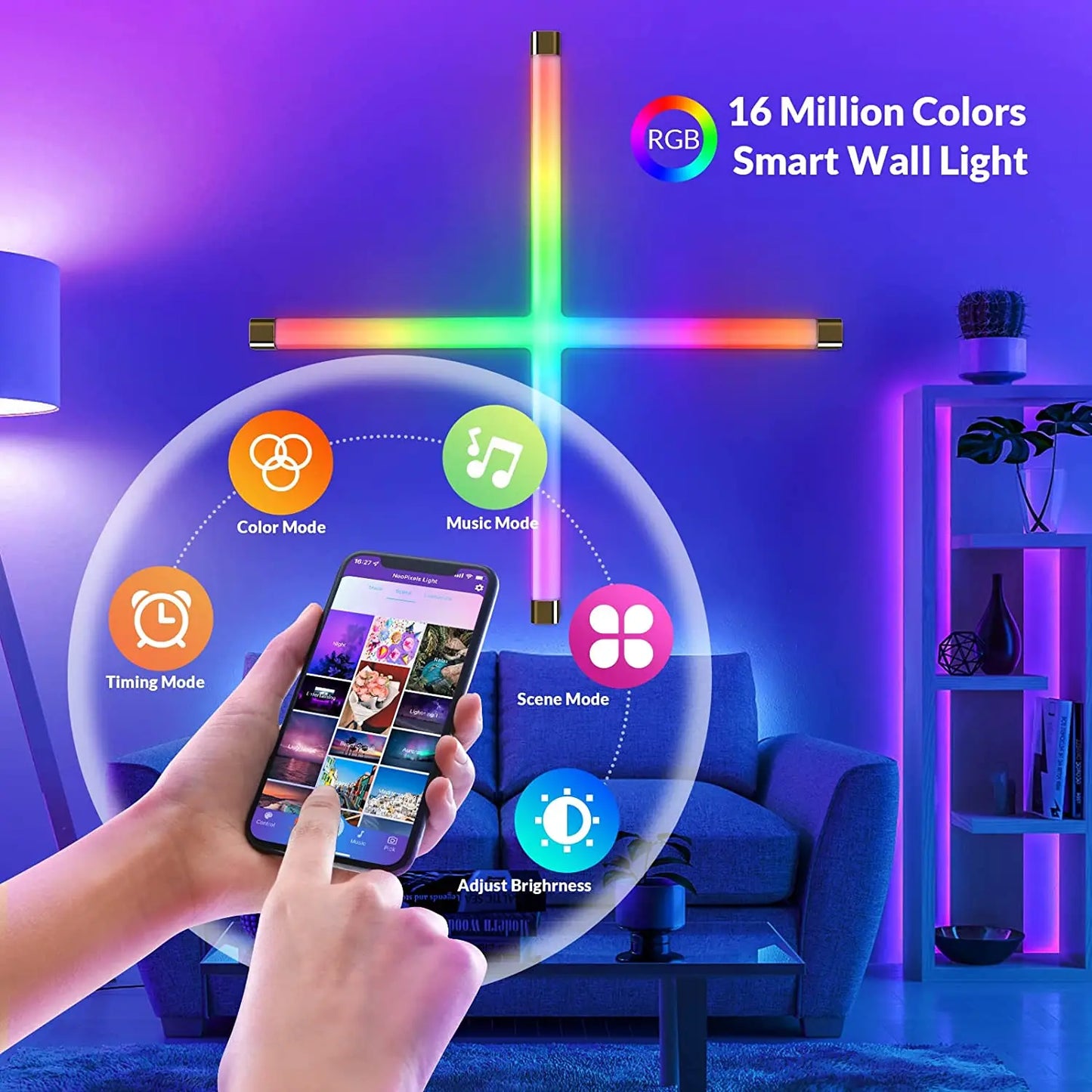 Smart Wifi APP Control Glide RGBIC LED Wall Lights Work with Alexa & Google Assistant for Gaming TV Bedroom Decor Strip Lights