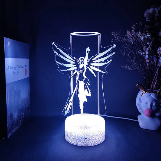 3D LED Anime Game Overwatch Mercy  Lamp Fantastic Cute  Acrylic Night Lamp Gift Desktop Room Decor