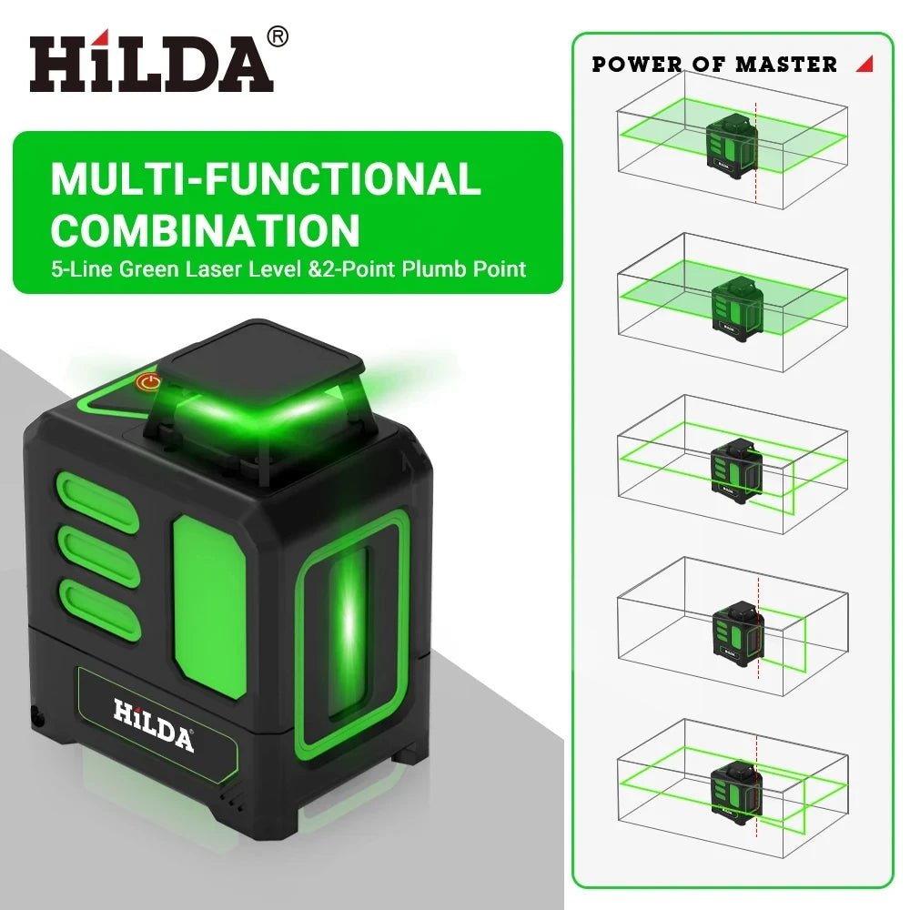 HILDA 360 Automatic Leveling Level Construction Tool Equipment Green Light Cross Laser Level