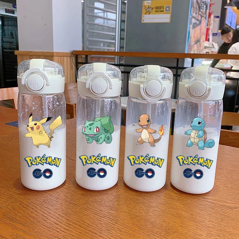 Pokemon Soft Straw Water Cup 600/400ML Pikachu Mewtwo Convenient Silicone Straw Drink Bottle Outdoor Leak Proof Sports Water Cup