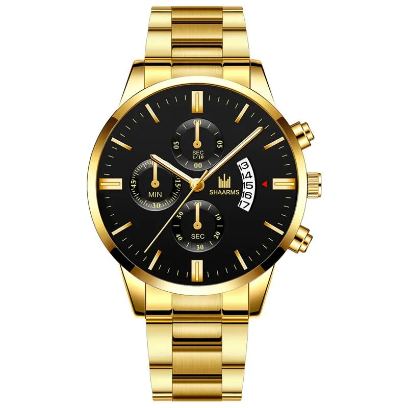 Mens Fashion Business Quartz Watch Fashion Fake Three Eye Six Pin Calendar Men Watch Stainless Steel Belt Mens Watches