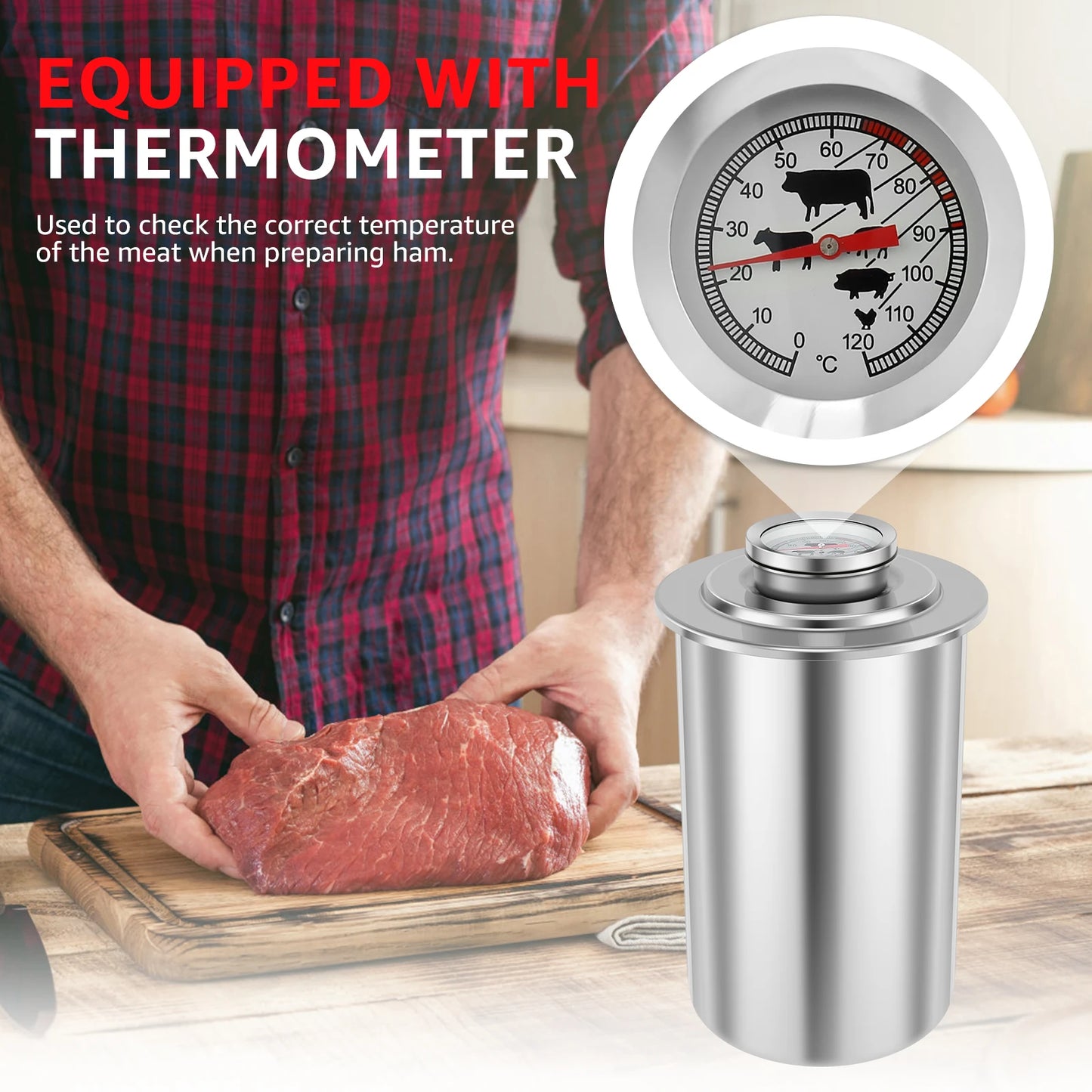 Ham Maker Stainless Steel Meat Press Cooker Deli Meat Press Mold with Thermometer for Pork Poultry Cooking Kitchen Accessories