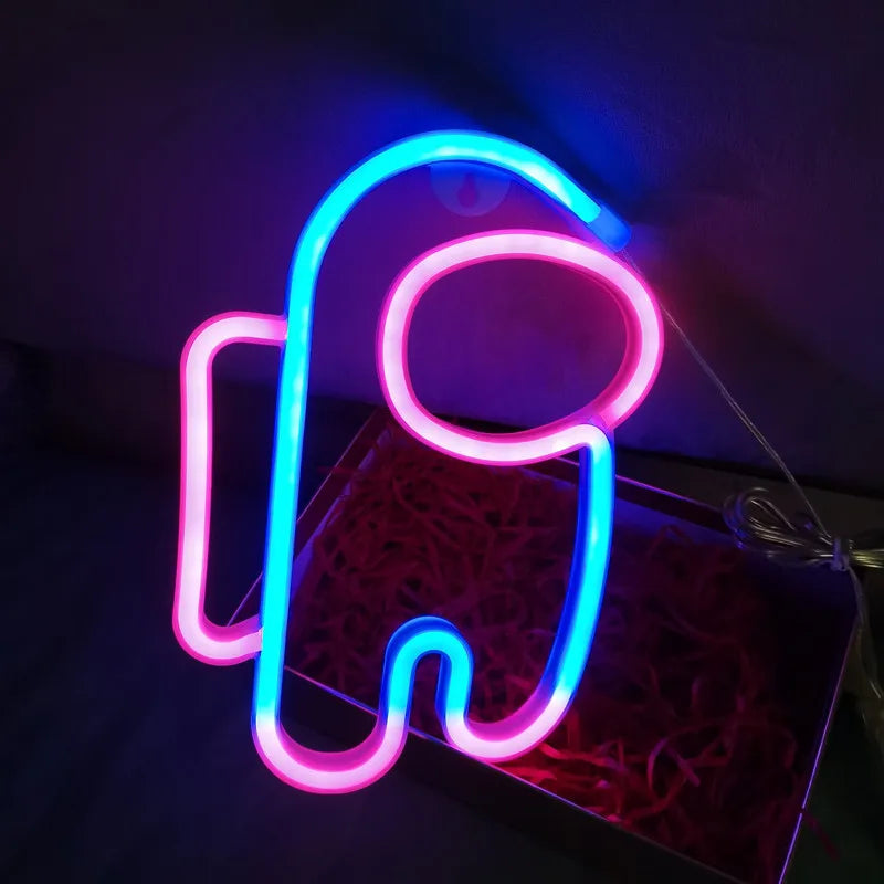 LED Neon Lamp Sign Astronaut Game Lamp Neon Wall Lights Night Light for Room Holiday Party Decor Cool Birthday Christmas Gift