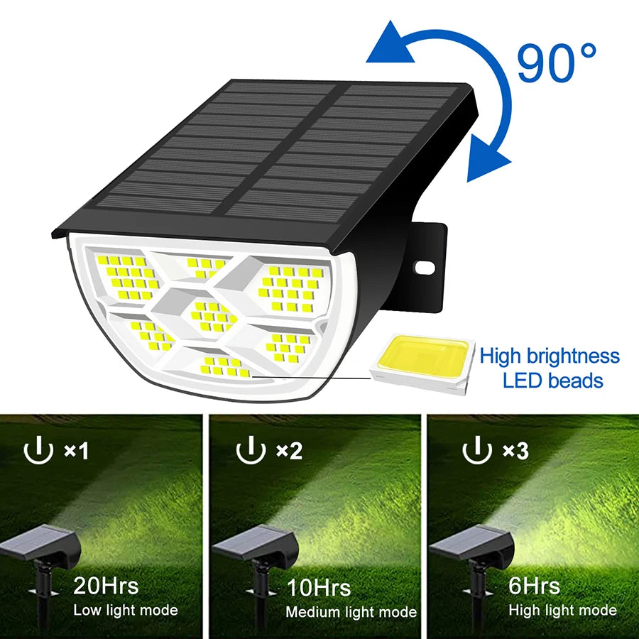 Outdoor 72/68 LED Solar Landscape Spotlights IP65 Waterproof Solar Light with 3 Modes Solar Garden Lighting for Outside Yard