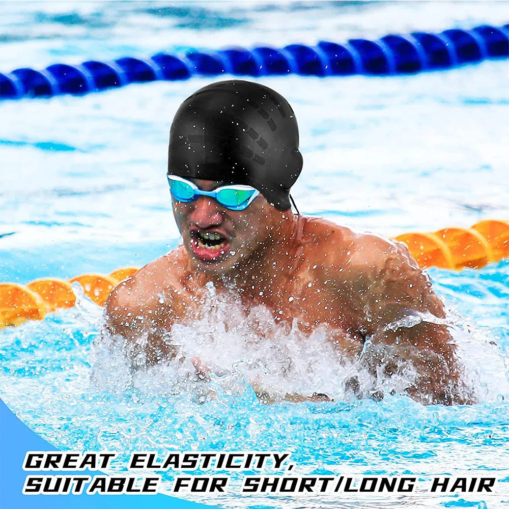 Swimming Cap Ear Protection Cap Solid Color Silicone Waterproof Detachable Durable Large High Elastic Long Hair Swimming Cap