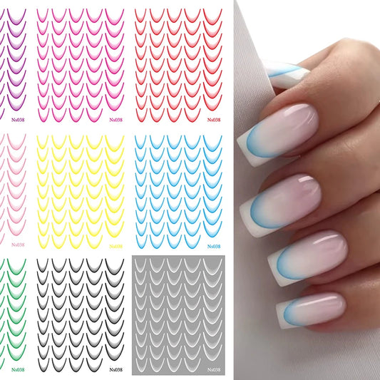 9pcs/Set Gradient Color Line Design French Nail Art Stickers Self-Adhesive ail Tips Guides for DIY Decoration Stencil Tools