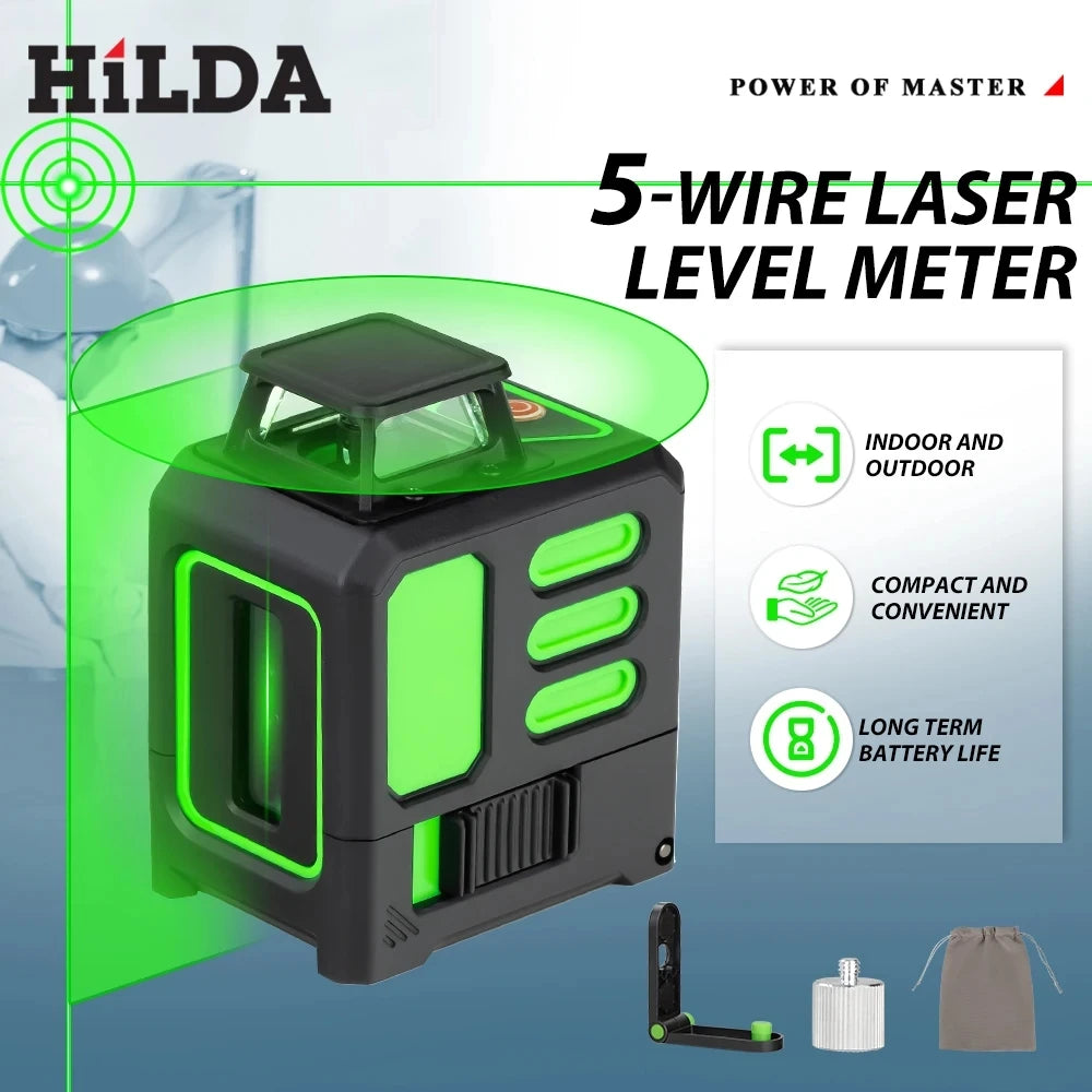 HILDA 360 Automatic Leveling Level Construction Tool Equipment Green Light Cross Laser Level