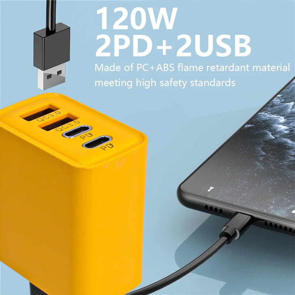 Fast Charging 120W 4 Ports Mobile Phone Charger QC USB Type C Chargers Dual PD 3.0 Wall Adapter EU US Plug for IPhone15 Xiaomi