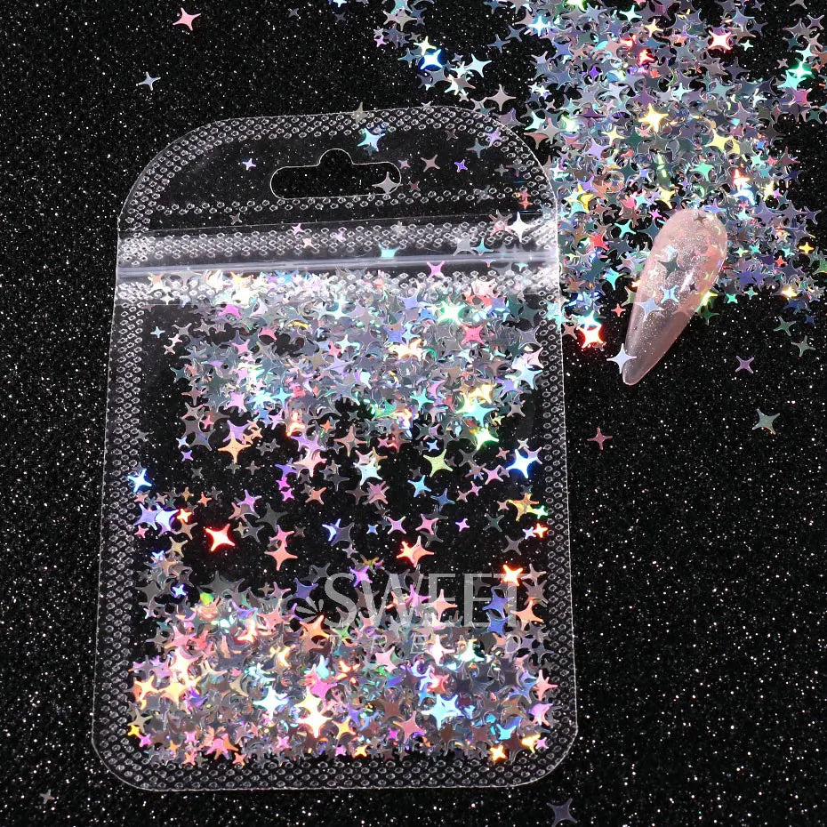 Sparkly Laser Star Nails Glitter Sequins Holographic Silver Bright Slices Spangles DIY Charm Flakes Decor Accessories Paillettes