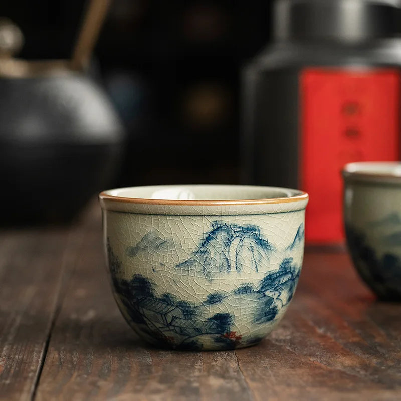 Hand Painted Cup Chinese Antique Landscape Pottery Jingdezheng Cups The Ancients Tea Cup Set Teaware Boat Mugs For Tea Ceremony