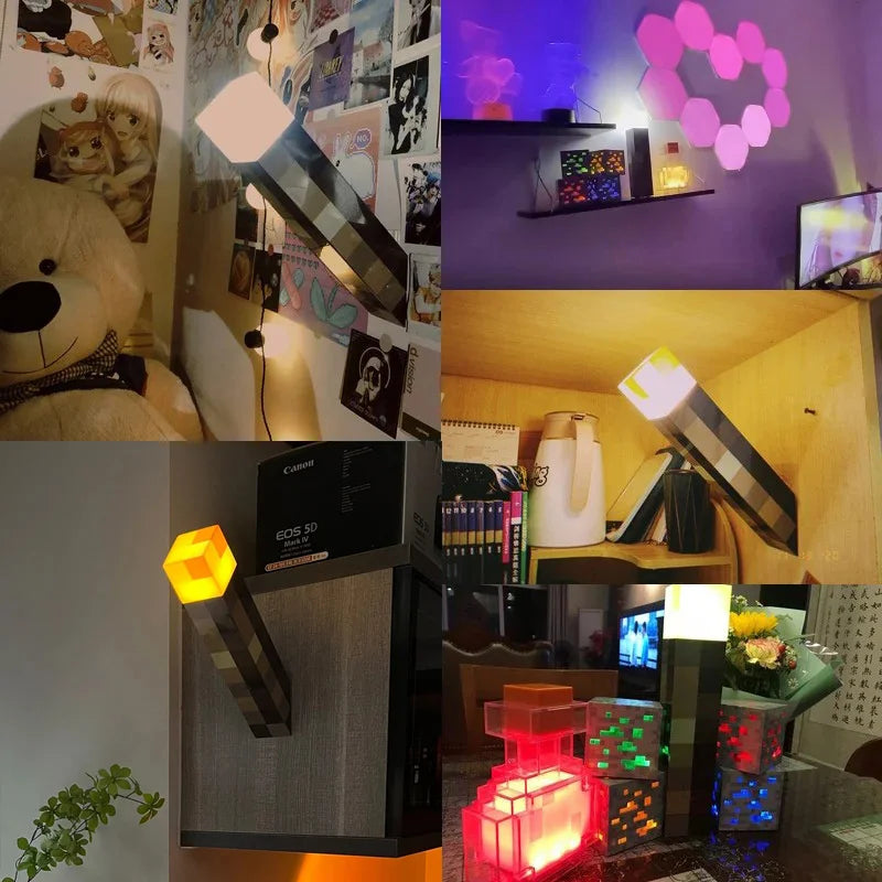 Creative Brownstone Torch Lamp Usb Rechargeable Game Ore Night Light for Living Room Party Gaming Room Decoration Children Gifts