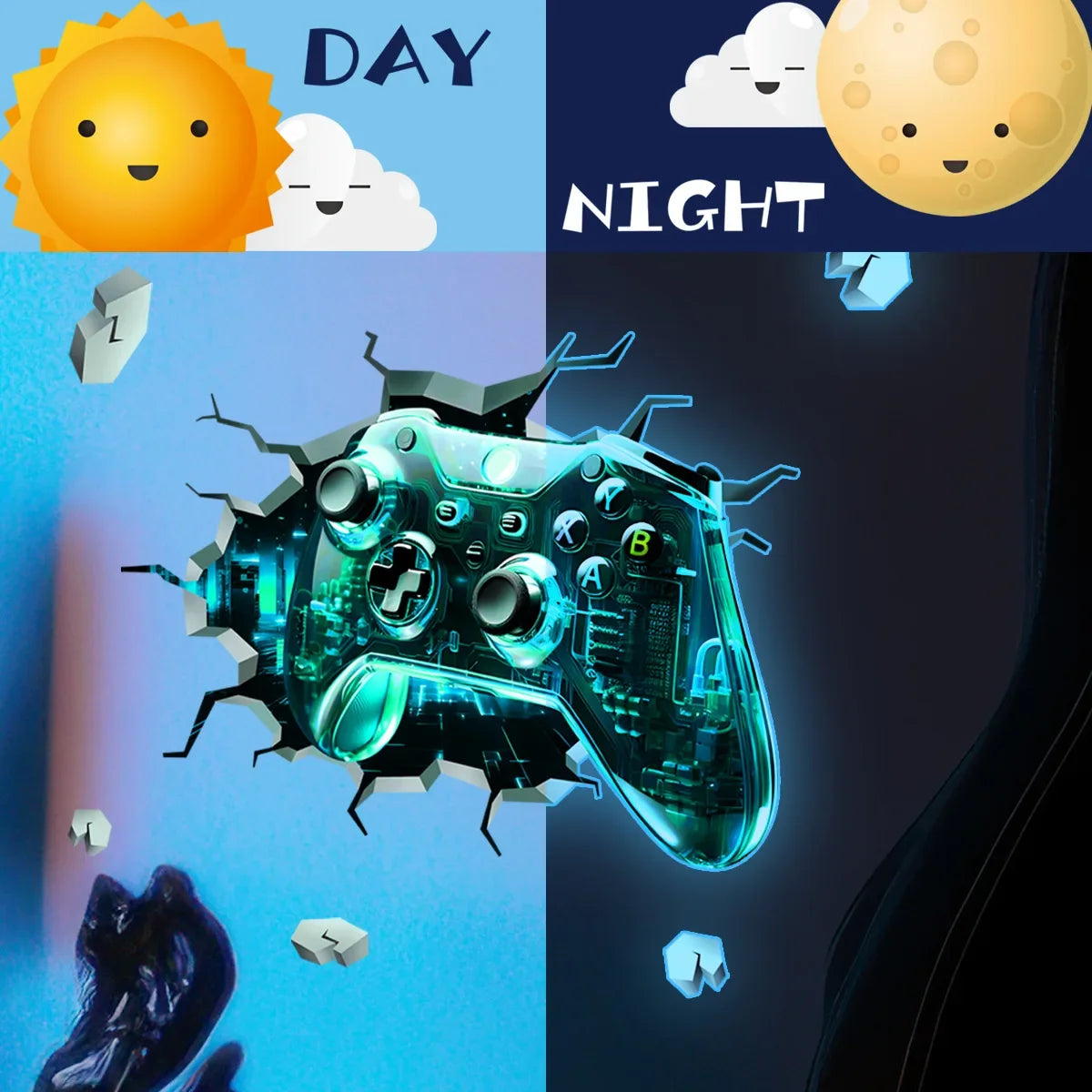 Glow in The Dark Luminous Wall Sticker Cosmic Starry Sky Game Handle Gaming Zone Video Game Decor for Living Room