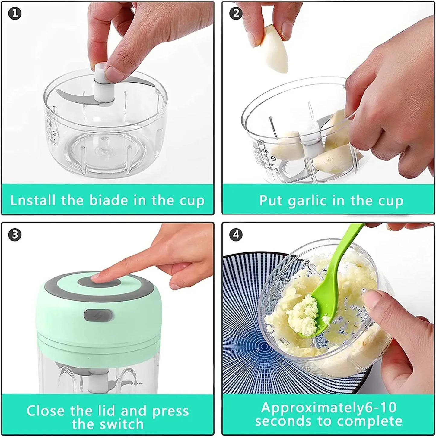 100ML/250ML Electric  Meat Mincer Garlic Chopper Rotate Garlic Press Crusher Vegetable Onion Cutter Kitchen Cooking Accessories