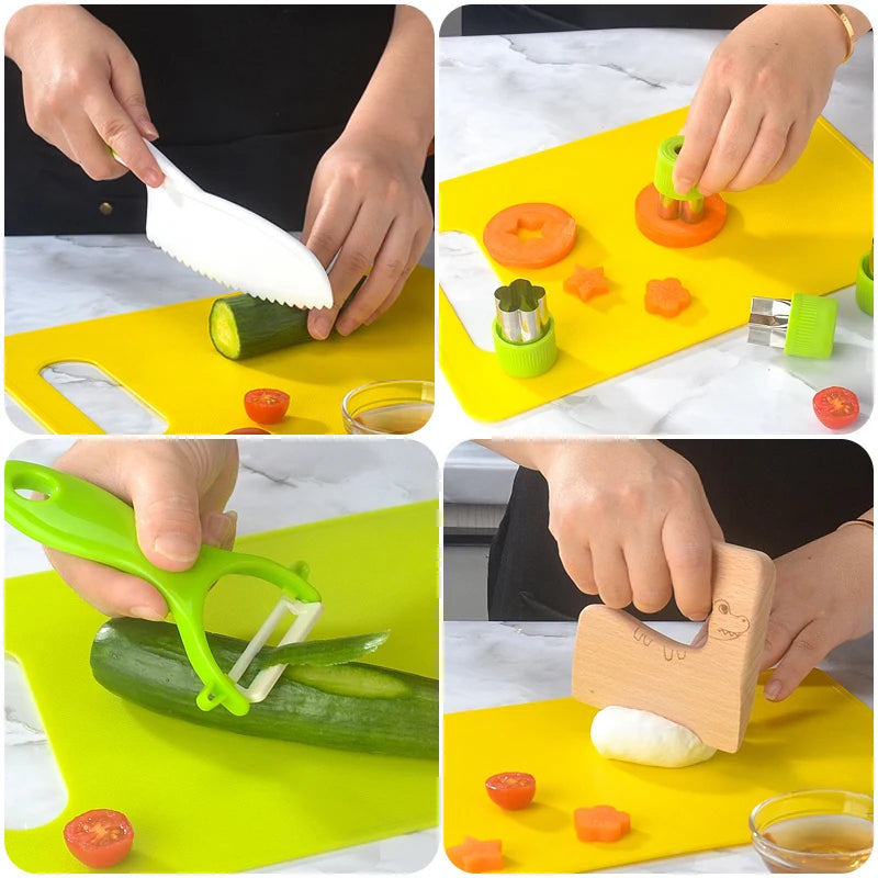 Kids Cooking Cutter Set Kids Knife Toddler Cutter Plastic Cake Fruit Knives Children DIY Peeler Tools Kitchen Accessories