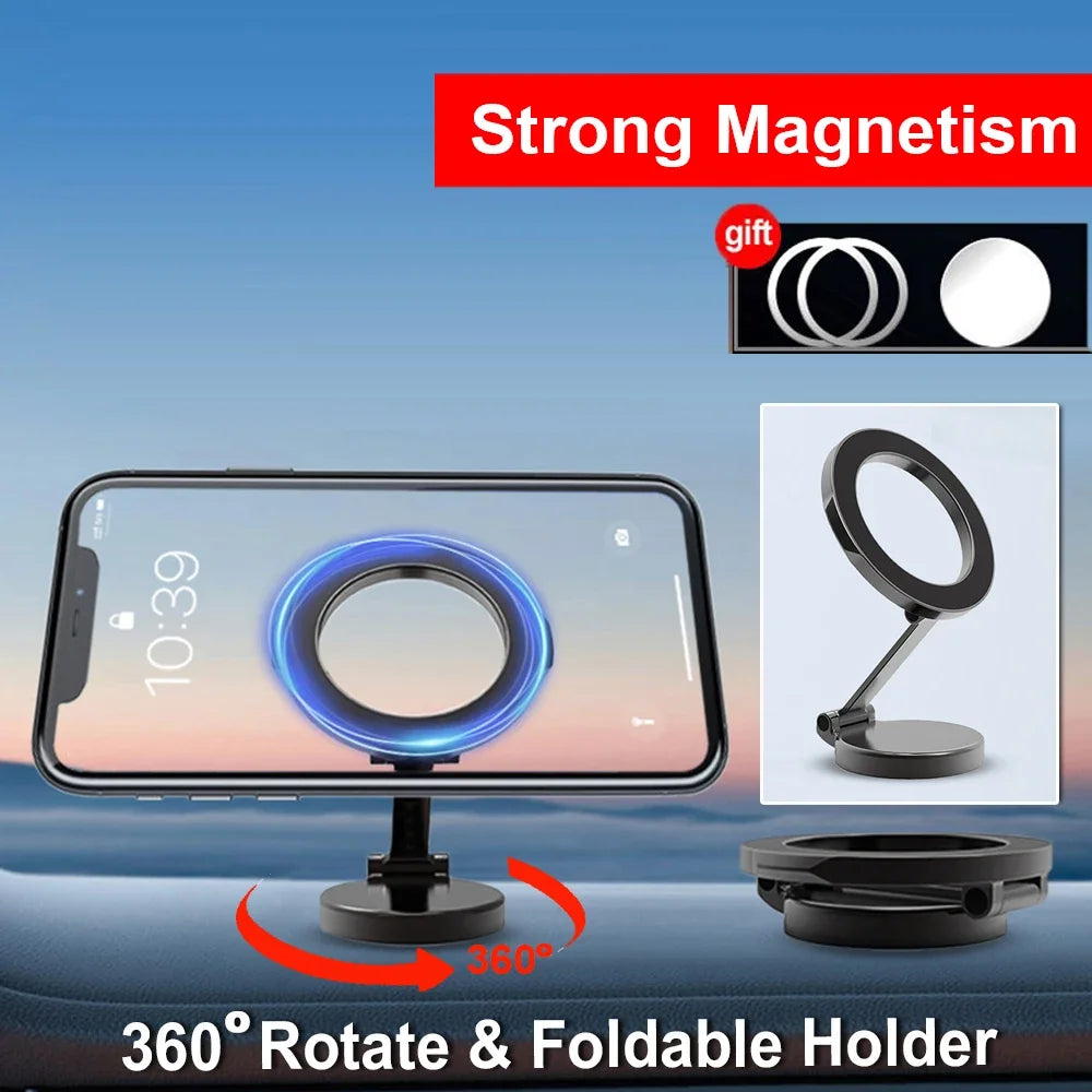 Magnetic Car Phone Holder for MagSafe 360 degrees Adjustable Alloy Folding Magnetic Car Navigation Mount for iPhone 15 14 13 12