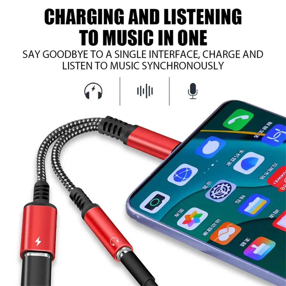 NNBILI PD 60W 2in1 Type C To 3.5mm Headphone Jack Adapter Type C Charge Audio Aux Adaptor For iPad Pro Samsung S24 Xiaomi Huawei