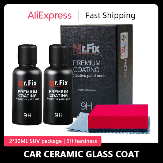 Car Ceramic Coat Set 2PC 30ml Upgraded 9H Polish Liquid Crystal Set High Density Car Super Hydrophobic Glass Coating Tools