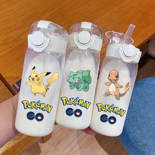 Pokemon Soft Straw Water Cup 600/400ML Pikachu Mewtwo Convenient Silicone Straw Drink Bottle Outdoor Leak Proof Sports Water Cup