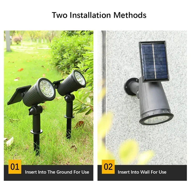 9 LED Solar Spotlights Outdoor IP65 Waterproof Brightness Adjustable Spot Light Garden Backyard Driveway Patio Decor Lamp