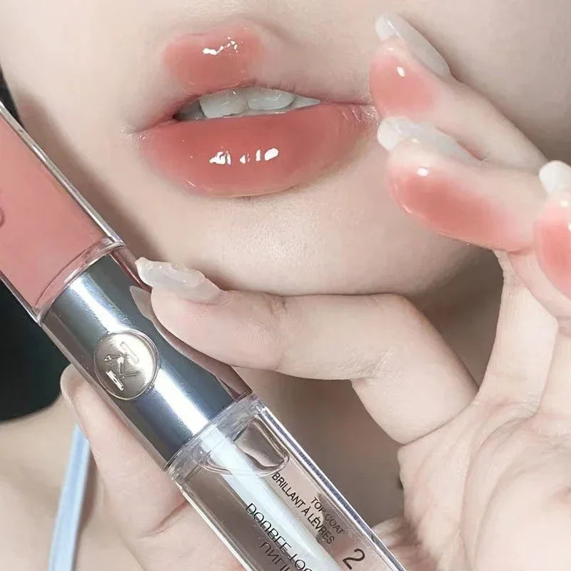 Double-Head Lip Gloss Non-Fading Non-Stick Cup Long-Lasting Liquid Lip Glaze Lipstick Beauty Makeup Cosmetics for Women Girls