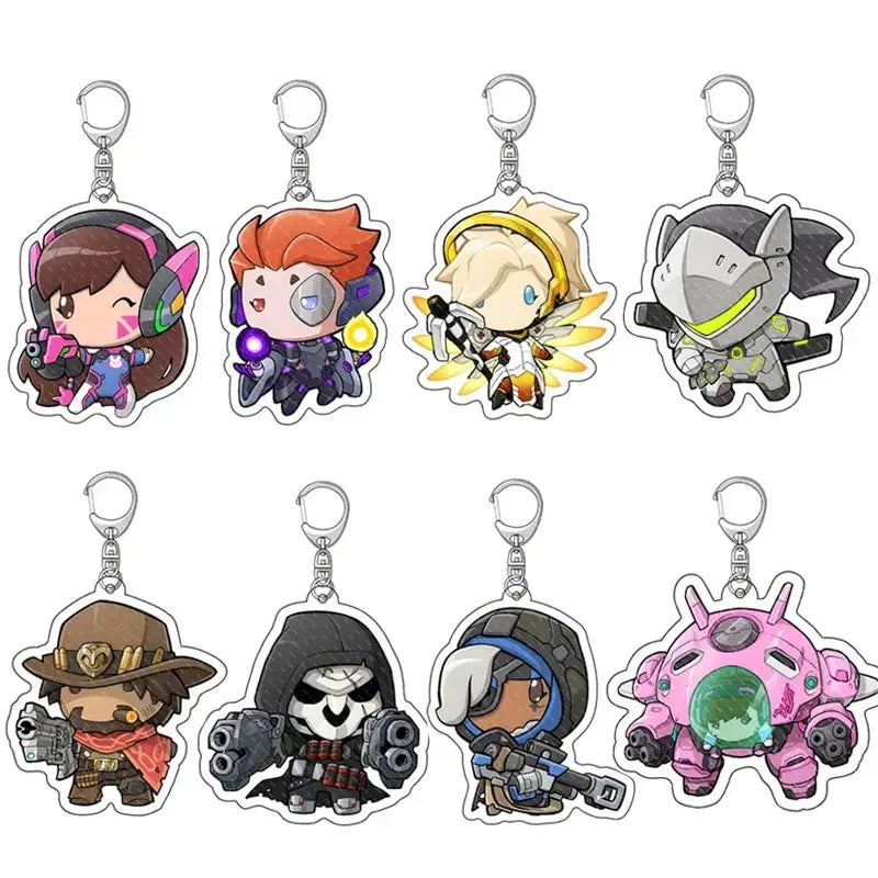 Acrylic Cartoon Anime Pendant Keychains Holder Car Key Chain Key Ring Phone Bag Hanging Jewelry Gifts Accessories Overwatch