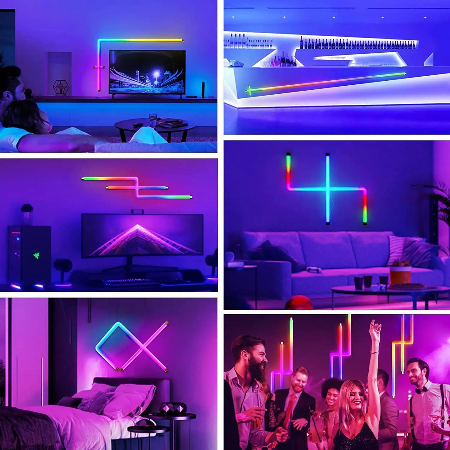 Smart Wifi APP Control Glide RGBIC LED Wall Lights Work with Alexa & Google Assistant for Gaming TV Bedroom Decor Strip Lights