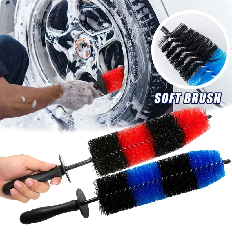 Car Wheel Cleaning Brush Long Handle Blue Black Red Car Wheel Rim Hub Cleaning Brush Tire Detail Brush Auto Motorcycle Wash Tool