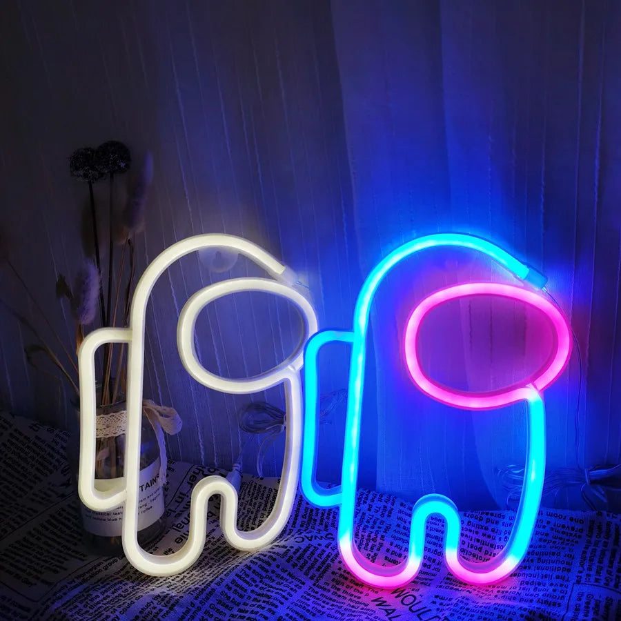 LED Neon Lamp Sign Astronaut Game Lamp Neon Wall Lights Night Light for Room Holiday Party Decor Cool Birthday Christmas Gift